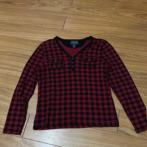 Chaps V-Neck Buffalo Plaid Top - Picture 1 of 6